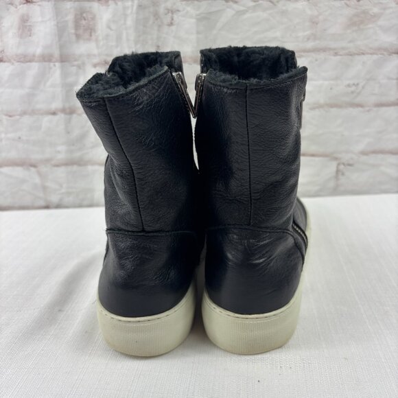 J/Slides Women's 8.5 Allie Faux Fur Lined Black Leather Sneaker Boots - Picture 5 of 9